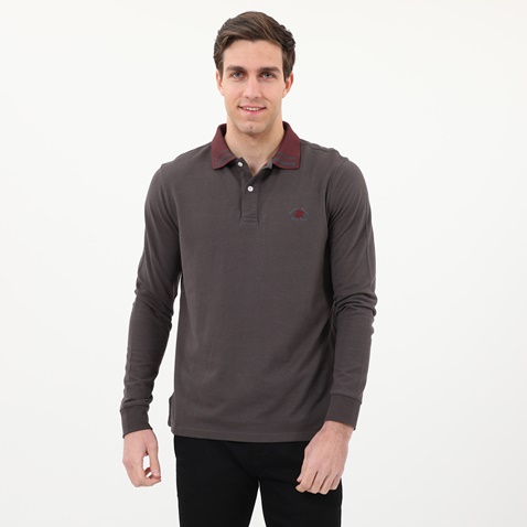 BEVERLY HILLS POLO CLUB-Ανδρική polo μπλούζα BEVERLY HILLS POLO CLUB BHP.0W1.062.007 γκρι ποντικί
