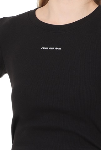 CALVIN KLEIN JEANS-Γυναικεία μπλούζα CALVIN KLEIN JEANS MICRO BRANDING CROP RIB μαύρη