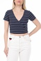 TOMMY HILFIGER-Γυναικείο top TOMMY HILFIGER STRIPED WRAP μπλε λευκό