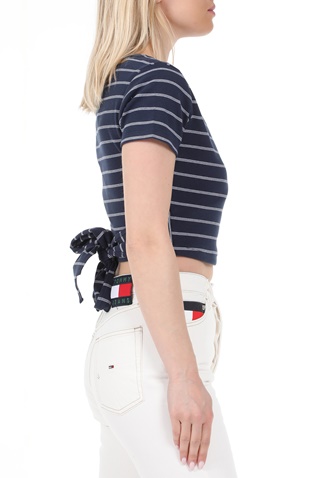 TOMMY HILFIGER-Γυναικείο top TOMMY HILFIGER STRIPED WRAP μπλε λευκό