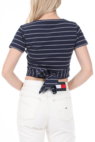 TOMMY HILFIGER-Γυναικείο top TOMMY HILFIGER STRIPED WRAP μπλε λευκό