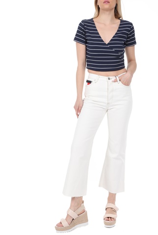 TOMMY HILFIGER-Γυναικείο top TOMMY HILFIGER STRIPED WRAP μπλε λευκό
