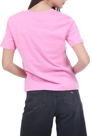 TOMMY HILFIGER-Γυναικείο t-shirt TOMMY HILFIGER REGULAR EMBROIDERED FLAG ροζ