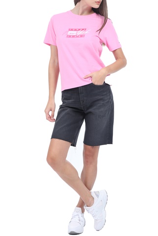 TOMMY HILFIGER-Γυναικείο t-shirt TOMMY HILFIGER REGULAR EMBROIDERED FLAG ροζ