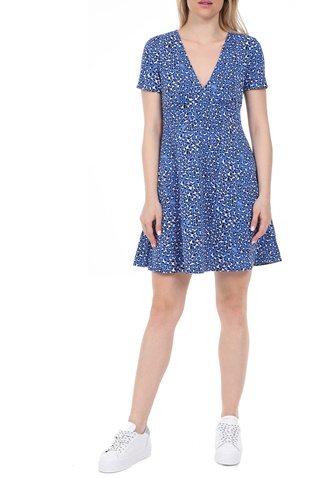 TOMMY HILFIGER-Γυναικείο mini φόρεμα TOMMY HILFIGER FIT FLARE LEO PRINT μπλε