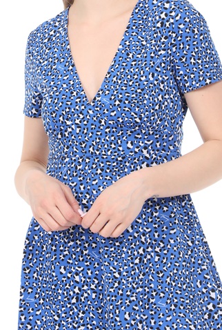 TOMMY HILFIGER-Γυναικείο mini φόρεμα TOMMY HILFIGER FIT FLARE LEO PRINT μπλε