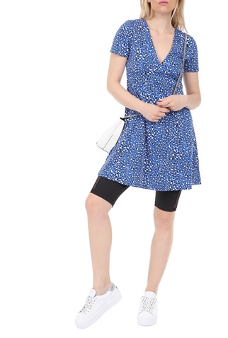 TOMMY HILFIGER-Γυναικείο mini φόρεμα TOMMY HILFIGER FIT FLARE LEO PRINT μπλε