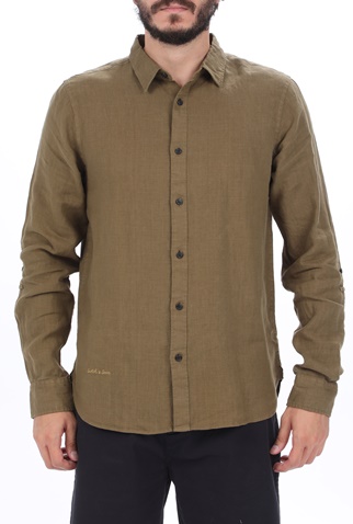 SCOTCH & SODA-Ανδρικό λινό πουκάμισο SCOTCH & SODA REGULAR FIT- Garment-dyed line καφέ