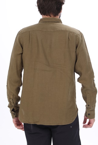 SCOTCH & SODA-Ανδρικό λινό πουκάμισο SCOTCH & SODA REGULAR FIT- Garment-dyed line καφέ