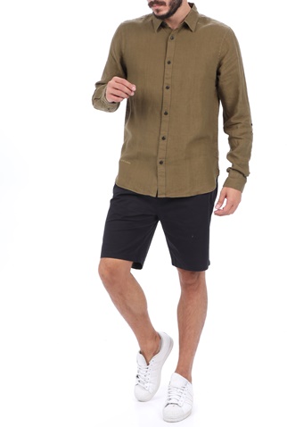 SCOTCH & SODA-Ανδρικό λινό πουκάμισο SCOTCH & SODA REGULAR FIT- Garment-dyed line καφέ