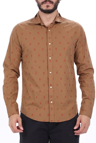 SCOTCH & SODA-Ανδρικό πουκάμισο SCOTCH & SODA REGULAR FIT- Summer fil coupι καφέ πορτοκαλί