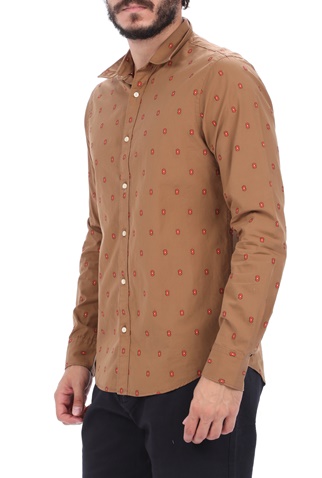 SCOTCH & SODA-Ανδρικό πουκάμισο SCOTCH & SODA REGULAR FIT- Summer fil coupι καφέ πορτοκαλί