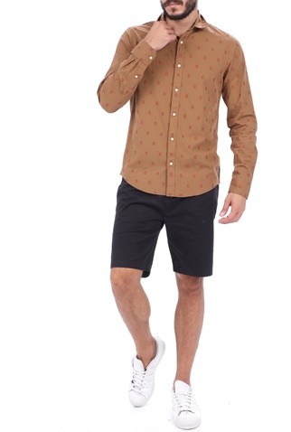 SCOTCH & SODA-Ανδρικό πουκάμισο SCOTCH & SODA REGULAR FIT- Summer fil coupι καφέ πορτοκαλί
