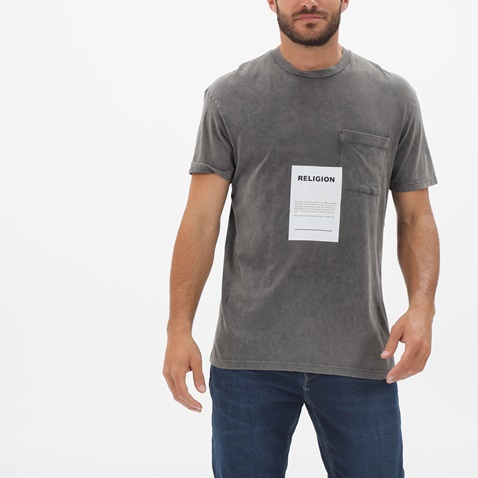 RELIGION-Ανδρικό t-shirt RELIGION RE0AP11TAPN960000000 ACID PATCH TEE γκρι ανθρακί