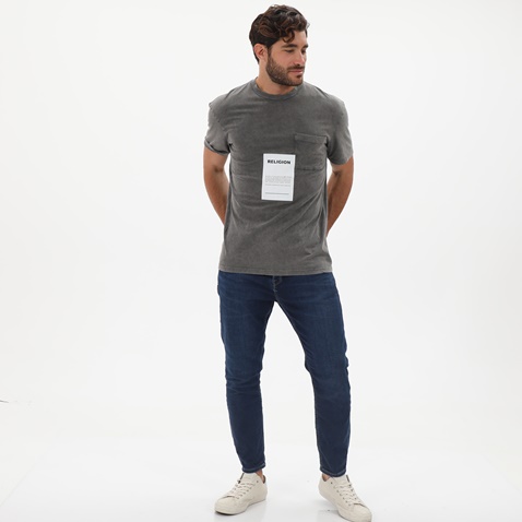 RELIGION-Ανδρικό t-shirt RELIGION RE0AP11TAPN960000000 ACID PATCH TEE γκρι ανθρακί