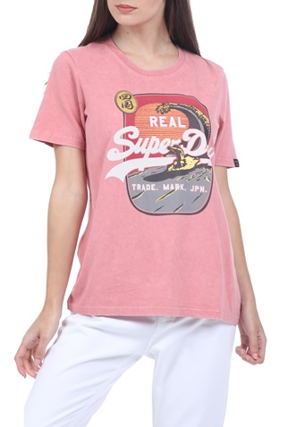SUPERDRY-Γυναικείο t-shirt με στάμπα SUPERDRY ροζ