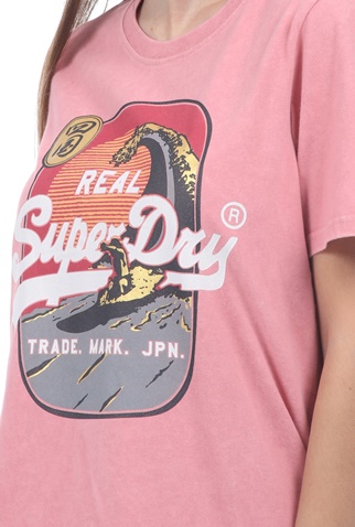 SUPERDRY-Γυναικείο t-shirt με στάμπα SUPERDRY ροζ