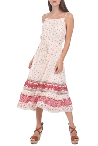 SUPERDRY-Γυναικείο midi φόρεμα SUPERDRY AMEERA CAMI εκρού ροζ