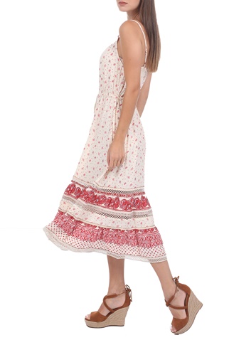 SUPERDRY-Γυναικείο midi φόρεμα SUPERDRY AMEERA CAMI εκρού ροζ