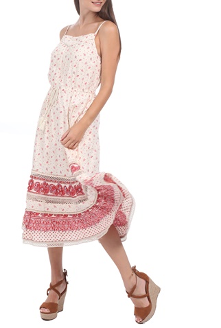 SUPERDRY-Γυναικείο midi φόρεμα SUPERDRY AMEERA CAMI εκρού ροζ