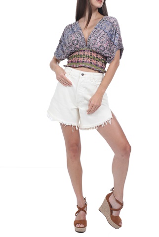 FREE PEOPLE COLLECTION-Γυναικείο jean σορτς FREE PEOPLE BAGGY TOMBOY λευκό