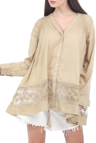 FREE PEOPLE COLLECTION-Γυναικεία τουνίκ FREE PEOPLE GREEN GARDENS λαδί