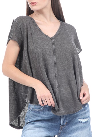 FREE PEOPLE COLLECTION-Γυναικεία κοντομάνικη μπλούζα FREE PEOPLE SAMMIE γκρι