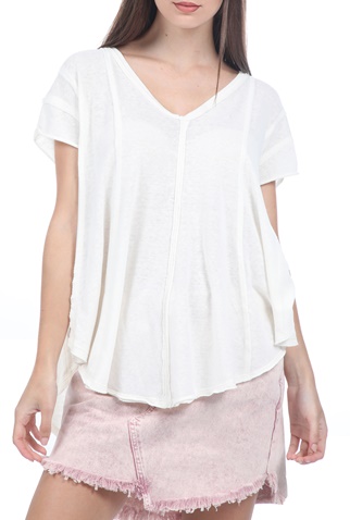 FREE PEOPLE COLLECTION-Γυναικεία κοντομάνικη μπλούζα FREE PEOPLE SAMMIE λευκή