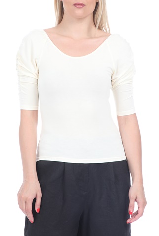 KENDALL + KYLIE-Γυναικεία μπλούζα KENDALL + KYLIE PUFF SLEEVE KNIT μπεζ