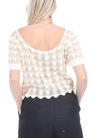 KENDALL + KYLIE-Γυναικεία πλεκτή cropped μπλούζα KENDALL + KYLIE  SCALLOP STRIPE εκρού μπεζ