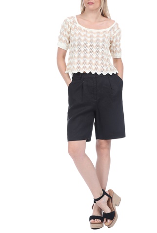 KENDALL + KYLIE-Γυναικεία πλεκτή cropped μπλούζα KENDALL + KYLIE  SCALLOP STRIPE εκρού μπεζ