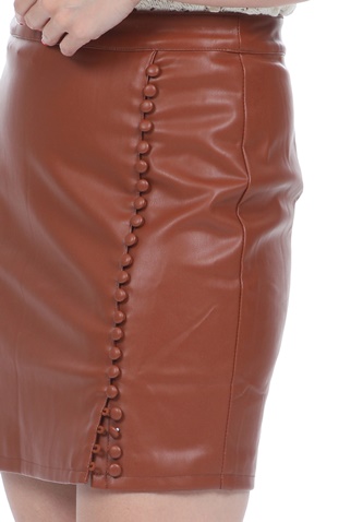KENDALL + KYLIE-Γυναικεία mini φούστα KENDALL + KYLIE SIDE SLIT καφέ