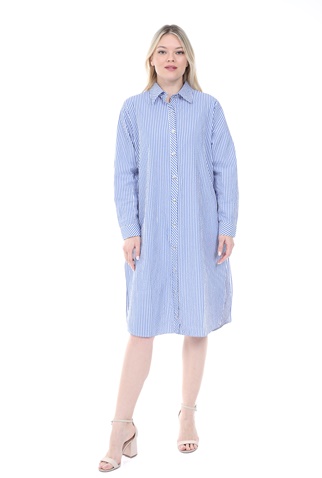 KENDALL + KYLIE-Γυναικείο mini φόρεμα KENDALL + KYLIE NAVY STRIPE LOOSE μπλε λευκό