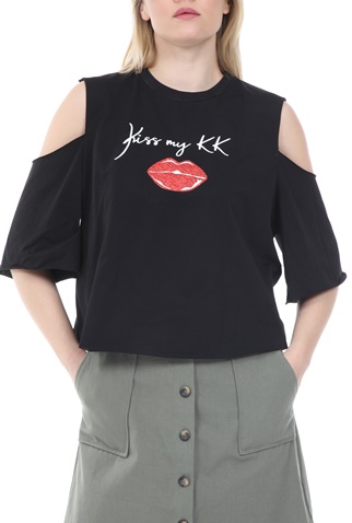 KENDALL + KYLIE-Γυναικεία μπλούζα KENDALL + KYLIE KISS MY LIPS μαύρη