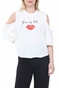 KENDALL + KYLIE-Γυναικεία μπλούζα KENDALL + KYLIE KISS MY LIPS λευκή