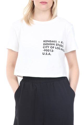KENDALL + KYLIE-Γυναικείο t-shirt KENDALL + KYLIE CROPPED LOGO λευκό