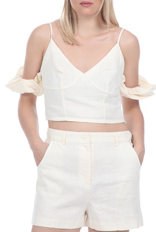 NA-KD-Γυναικείο top NA-KD DROPPED SHOULDER LINEN μπεζ