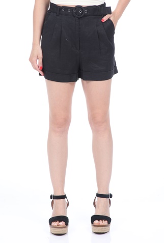 NA-KD-Γυναικείο λινό σορτς NA-KD HIGHWAIST BELTED μαύρο