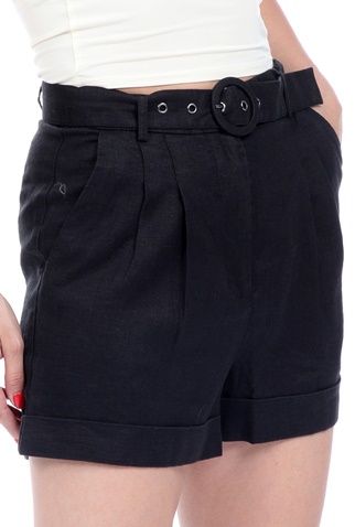 NA-KD-Γυναικείο λινό σορτς NA-KD HIGHWAIST BELTED μαύρο