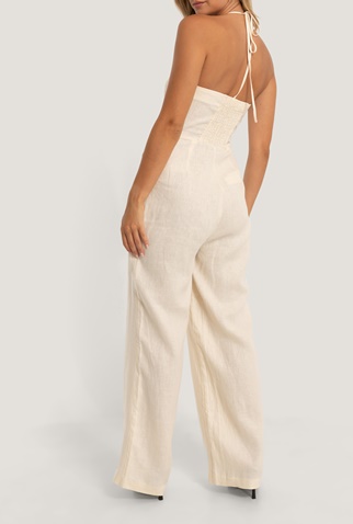 NA-KD-Γυναικεία ολόσωμη φόρμα NA-KD HALTERNECK LINEN μπεζ