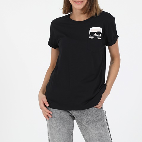 KARL LAGERFELD-Γυναικείο βαμβακερό t-shirt KARL LAGERFELD ikonik karl pocket μαύρο