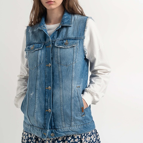 ATTRATTIVO-Γυναικείο αμάνικο denim jacket ATTRATTIVO μπλε