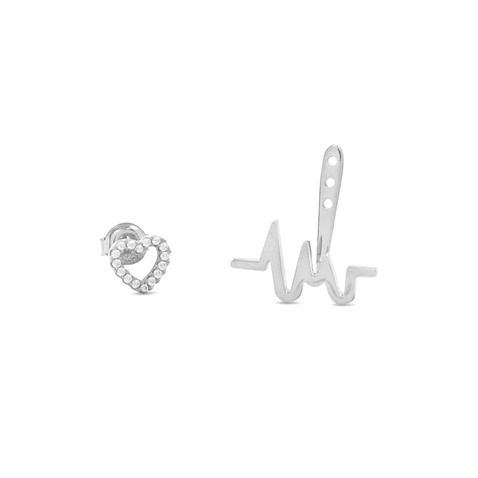 FOLLI FOLLIE-Γυναικεία ασημένια jacket σκουλαρίκια FOLLI FOLLIE My Heart Beat