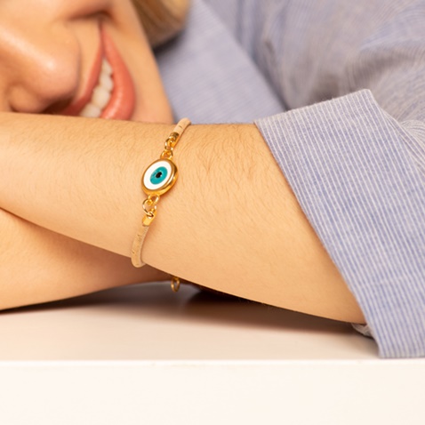 APOXYLO-Γυναικείο βραχιόλι APOXYLO 554 ROUND EYE BRACELET λευκό