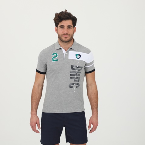 BEVERLY HILLS POLO CLUB-Ανδρική polo μπλούζα BEVERLY HILLS POLO CLUB BHP.1S1.062.004 γκρι