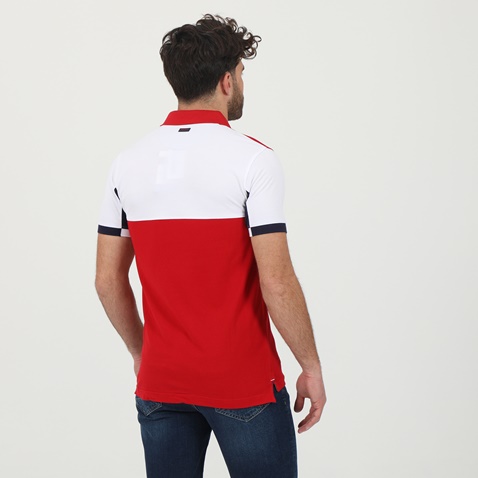 BEVERLY HILLS POLO CLUB-Ανδρική polo μπλούζα BEVERLY HILLS POLO CLUB BHP.1S1.062.109 λευκή κόκκινη