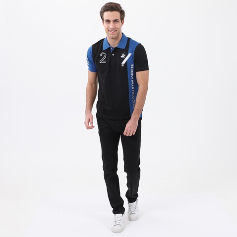 BEVERLY HILLS POLO CLUB-Ανδρική polo μπλούζα BEVERLY HILLS POLO CLUB μαύρη