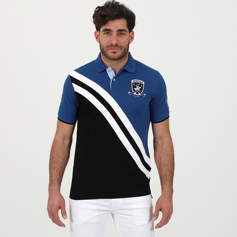 BEVERLY HILLS POLO CLUB-Ανδρική polo μπλούζα BEVERLY HILLS POLO CLUB BHP.1S2.062.027 μαύρη μπλε