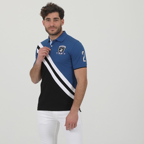 BEVERLY HILLS POLO CLUB-Ανδρική polo μπλούζα BEVERLY HILLS POLO CLUB BHP.1S2.062.027 μαύρη μπλε