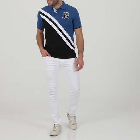BEVERLY HILLS POLO CLUB-Ανδρική polo μπλούζα BEVERLY HILLS POLO CLUB BHP.1S2.062.027 μαύρη μπλε